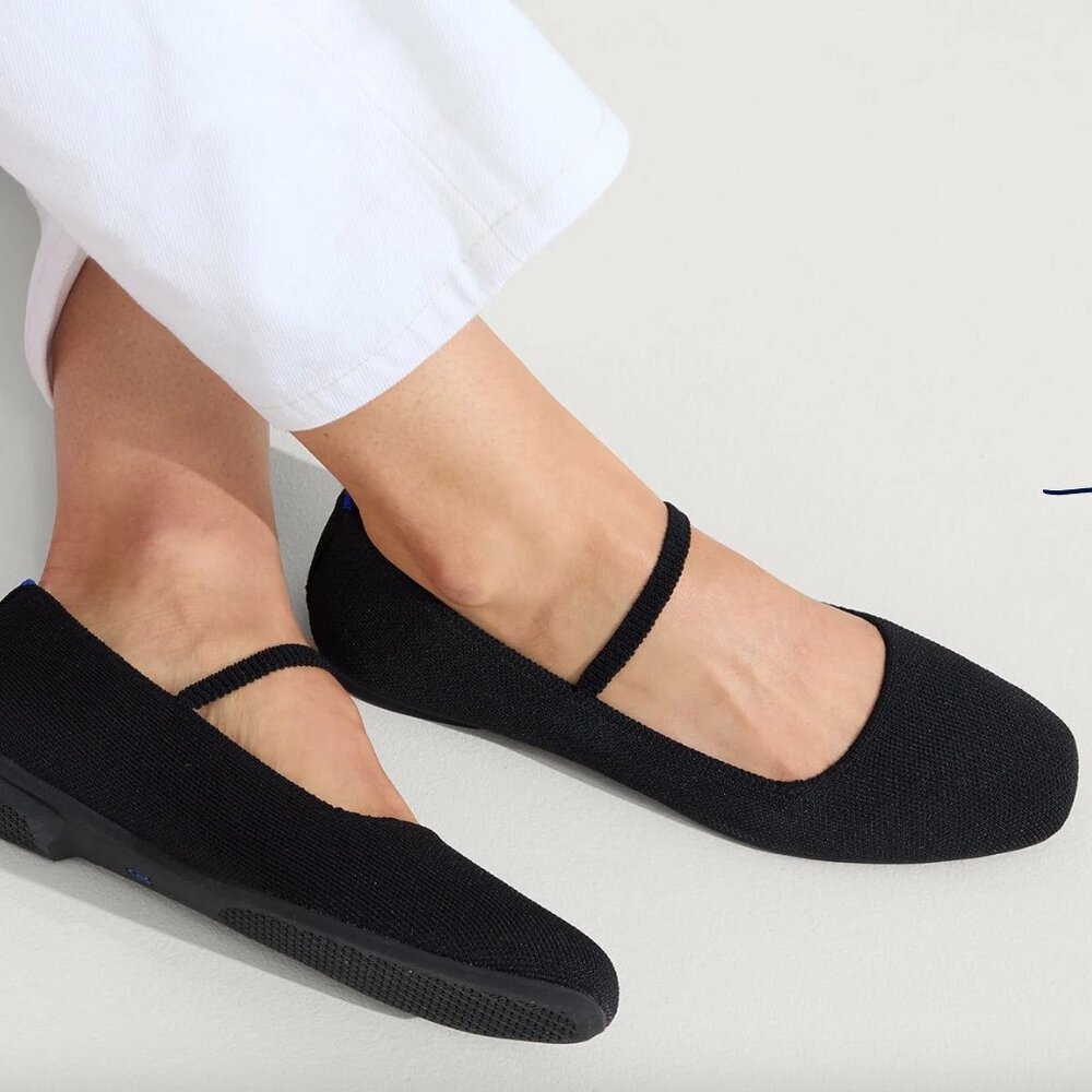Rothy's Max Flat Mary Jane Flat Women 7.5 Blk In Love Insole Flexible Strap EUC